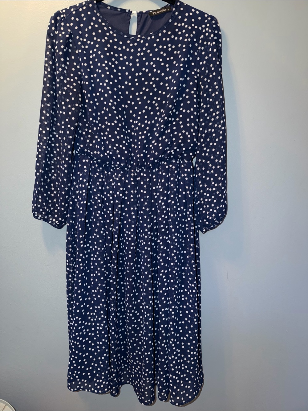 Polka Dot Navy Long-Sleeve Midi Dress
